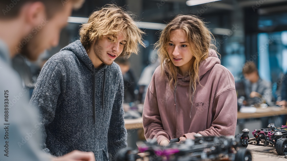 three students working on a project